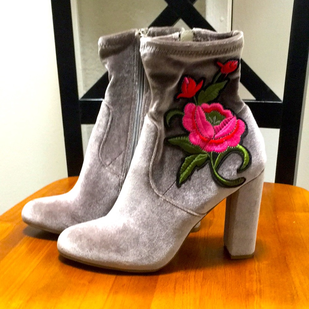 Steve Madden Velvet Booties with Embroidery